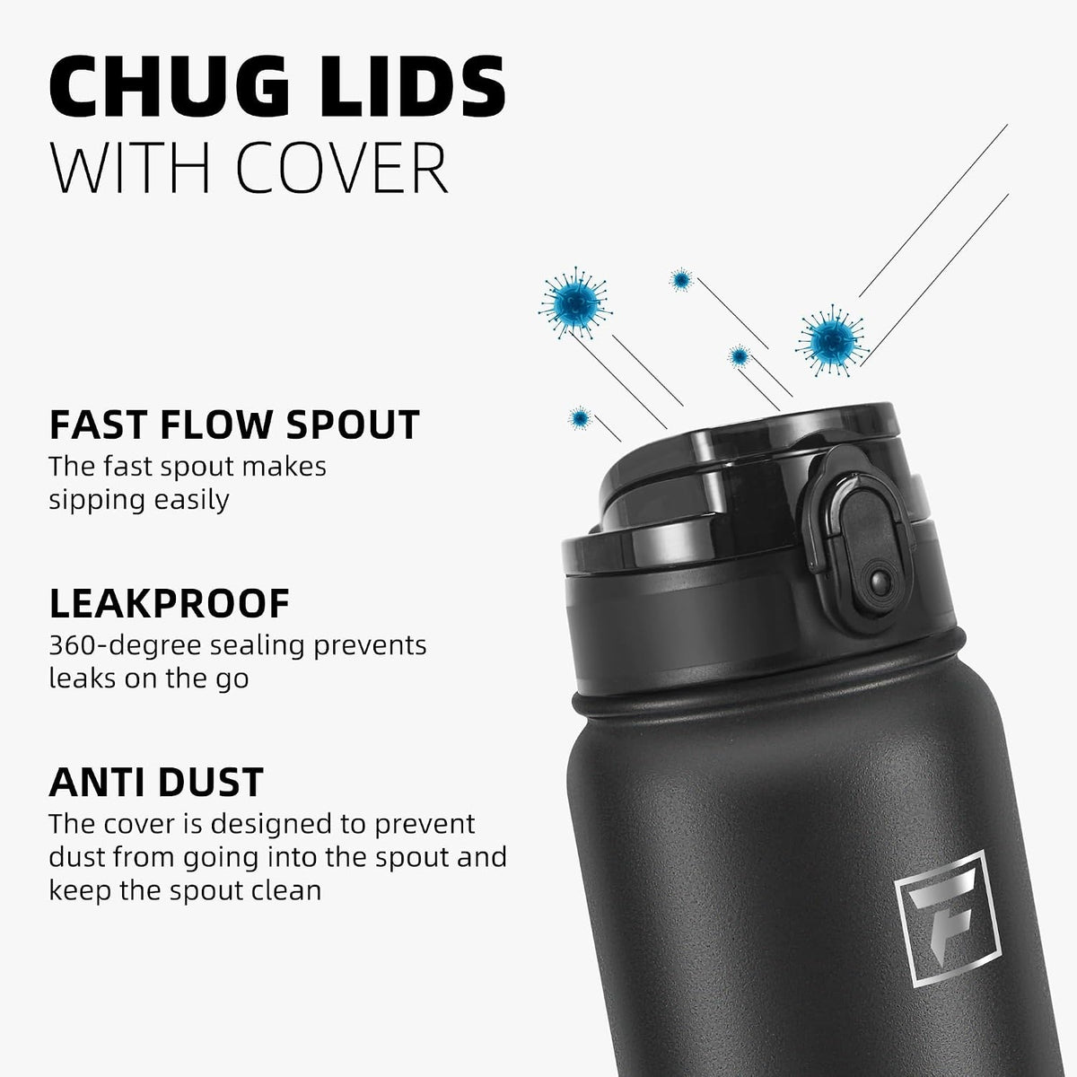 20oz Insulated Water Bottle with Anti-dust Chug Lid, Green Blue