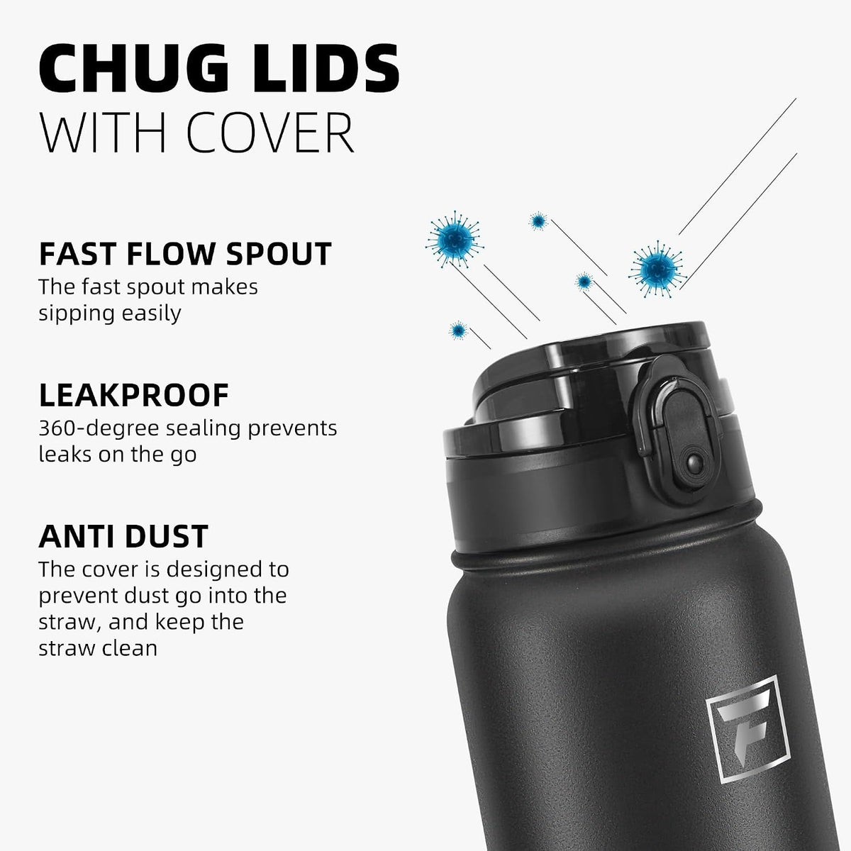 20oz Insulated Water Bottle with Anti-dust Chug Lid, Green Blue