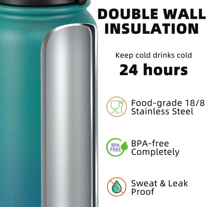 20oz Insulated Water Bottle with Anti-dust Chug Lid, Green Blue