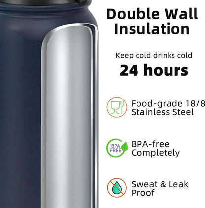 20oz Insulated Water Bottle with Anti-dust Chug Lid, Green Blue