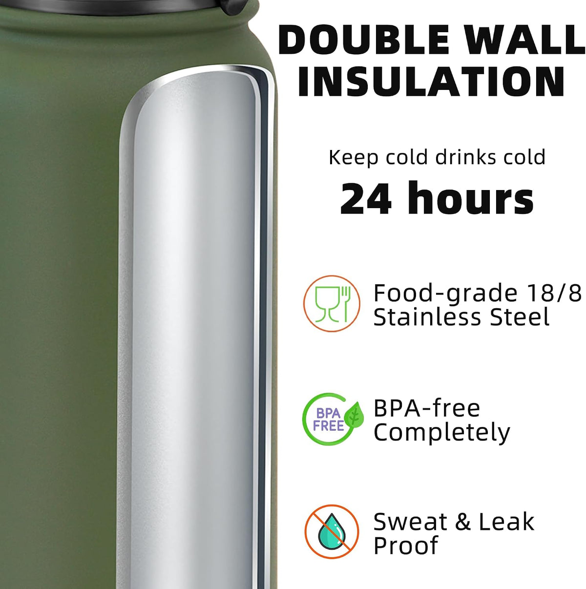 20oz Insulated Water Bottle with Anti-dust Chug Lid, Green Blue