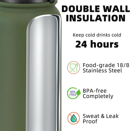 20oz Insulated Water Bottle with Anti-dust Chug Lid, Green Blue