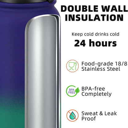 20oz Insulated Water Bottle with Anti-dust Chug Lid, Green Blue