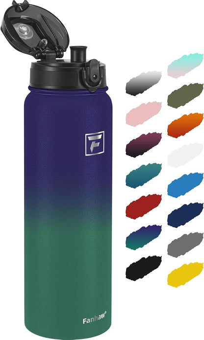 20oz Insulated Water Bottle with Anti-dust Chug Lid, Green Blue