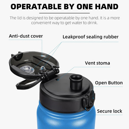 20oz Insulated Water Bottle with Anti-dust Chug Lid, Green Blue