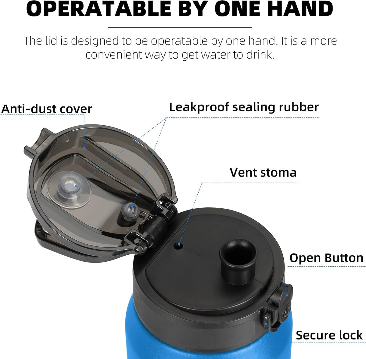 20oz Insulated Water Bottle with Anti-dust Chug Lid, Green Blue