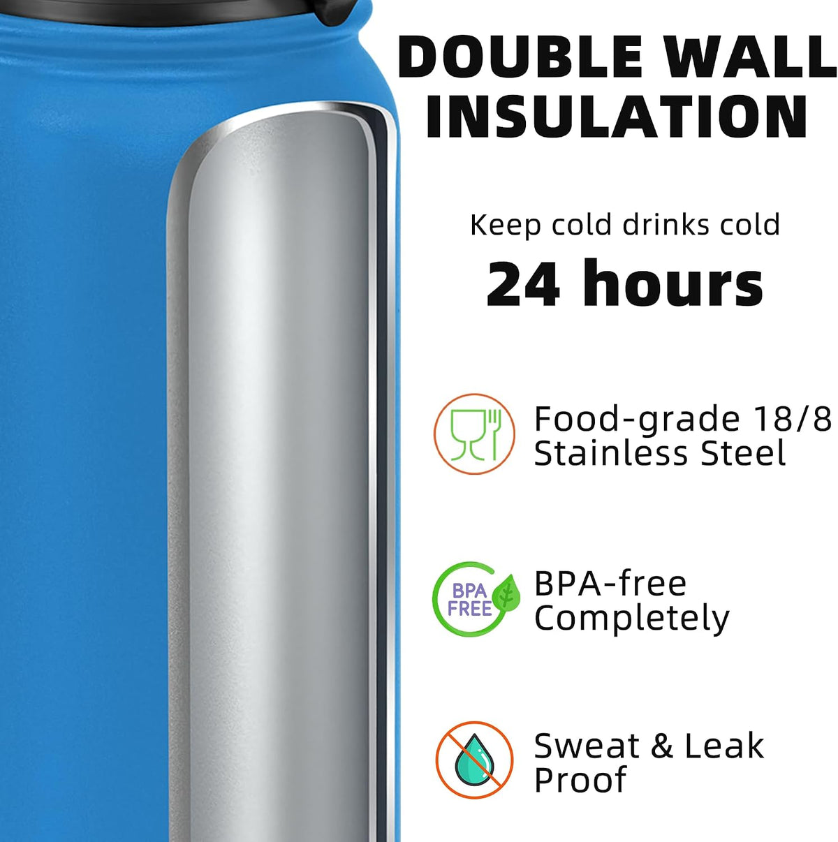 20oz Insulated Water Bottle with Anti-dust Chug Lid, Green Blue
