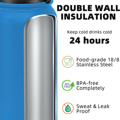 20oz Insulated Water Bottle with Anti-dust Chug Lid, Green Blue
