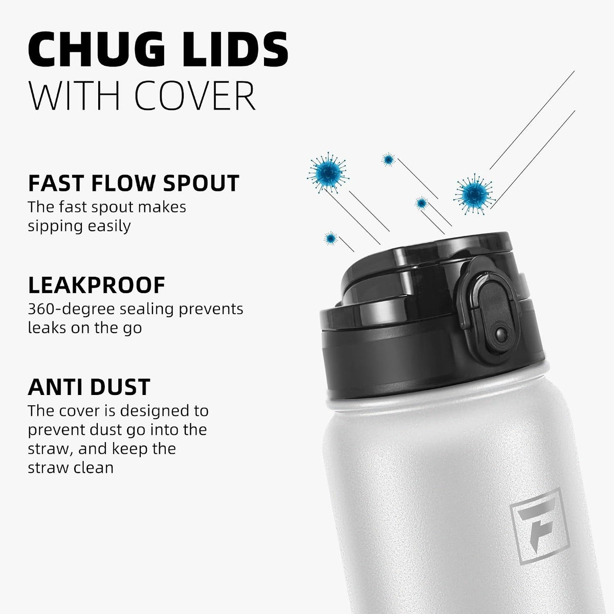 20oz Insulated Water Bottle with Anti-dust Chug Lid, Green Blue