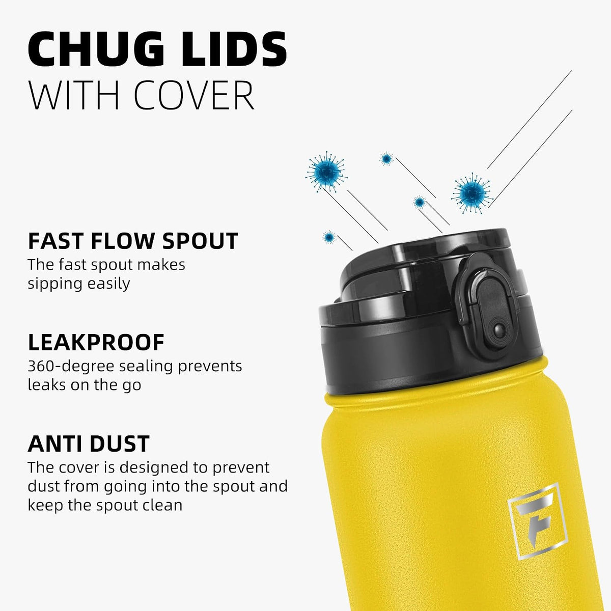 20oz Insulated Water Bottle with Anti-dust Chug Lid, Green Blue