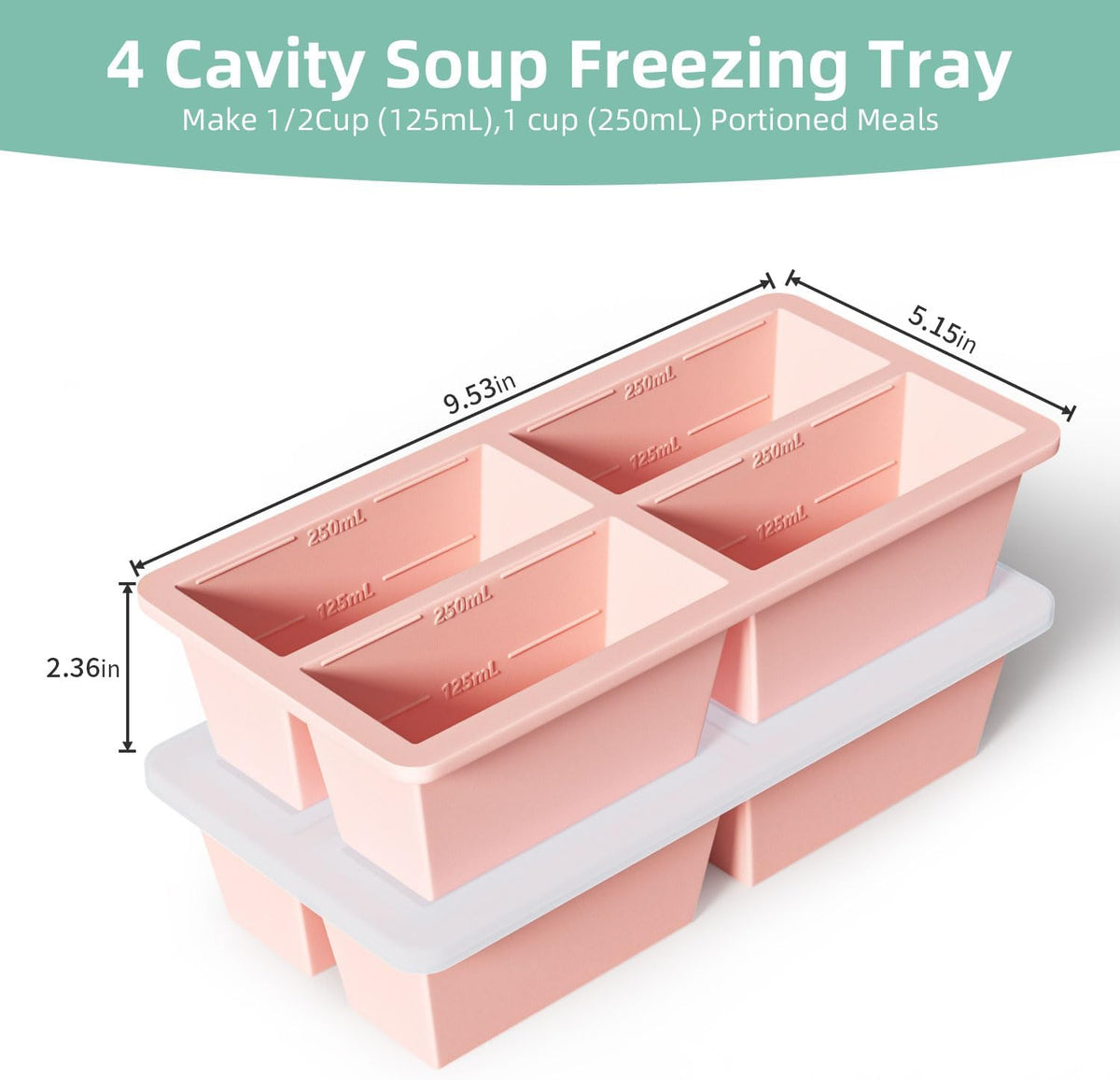 Silicone Freezer Tray for Sauce Cube: Super Prep Freezing Tray for Souped Storage - Freeze 125mL 250mL Broth Soup Portion