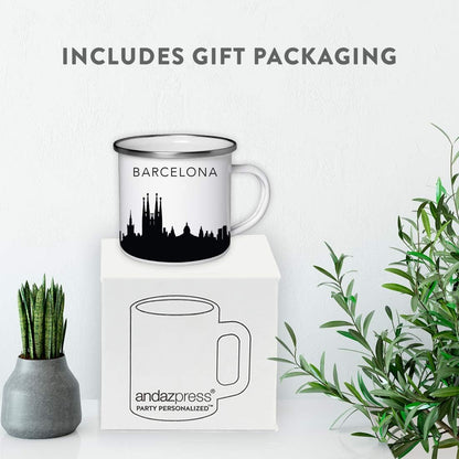 11oz. Tourist Travel Souvenir Stainless Steel Campfire Coffee Mug Gift, London Skyline, 1-Pack, Enamel Camping Cup Christmas Birthday Study Abroad Graduation, Includes Gift Box