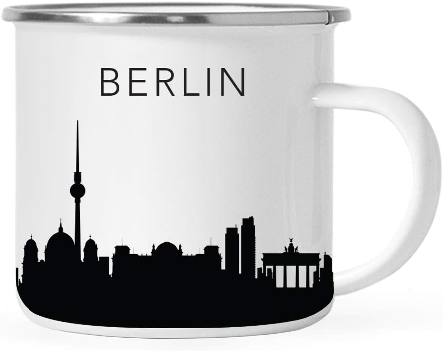 11oz. Tourist Travel Souvenir Stainless Steel Campfire Coffee Mug Gift, London Skyline, 1-Pack, Enamel Camping Cup Christmas Birthday Study Abroad Graduation, Includes Gift Box