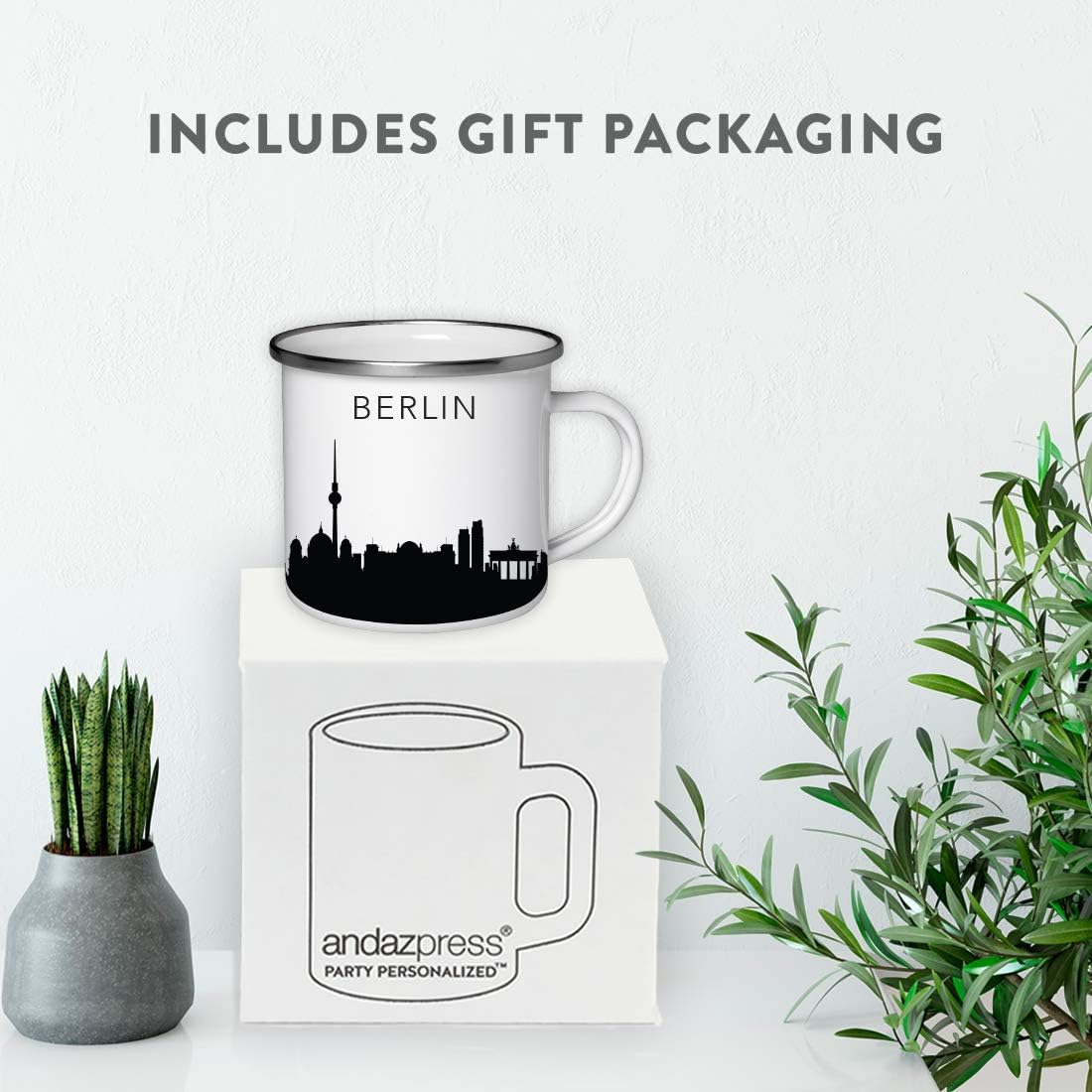 11oz. Tourist Travel Souvenir Stainless Steel Campfire Coffee Mug Gift, London Skyline, 1-Pack, Enamel Camping Cup Christmas Birthday Study Abroad Graduation, Includes Gift Box