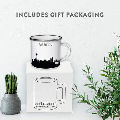 11oz. Tourist Travel Souvenir Stainless Steel Campfire Coffee Mug Gift, London Skyline, 1-Pack, Enamel Camping Cup Christmas Birthday Study Abroad Graduation, Includes Gift Box