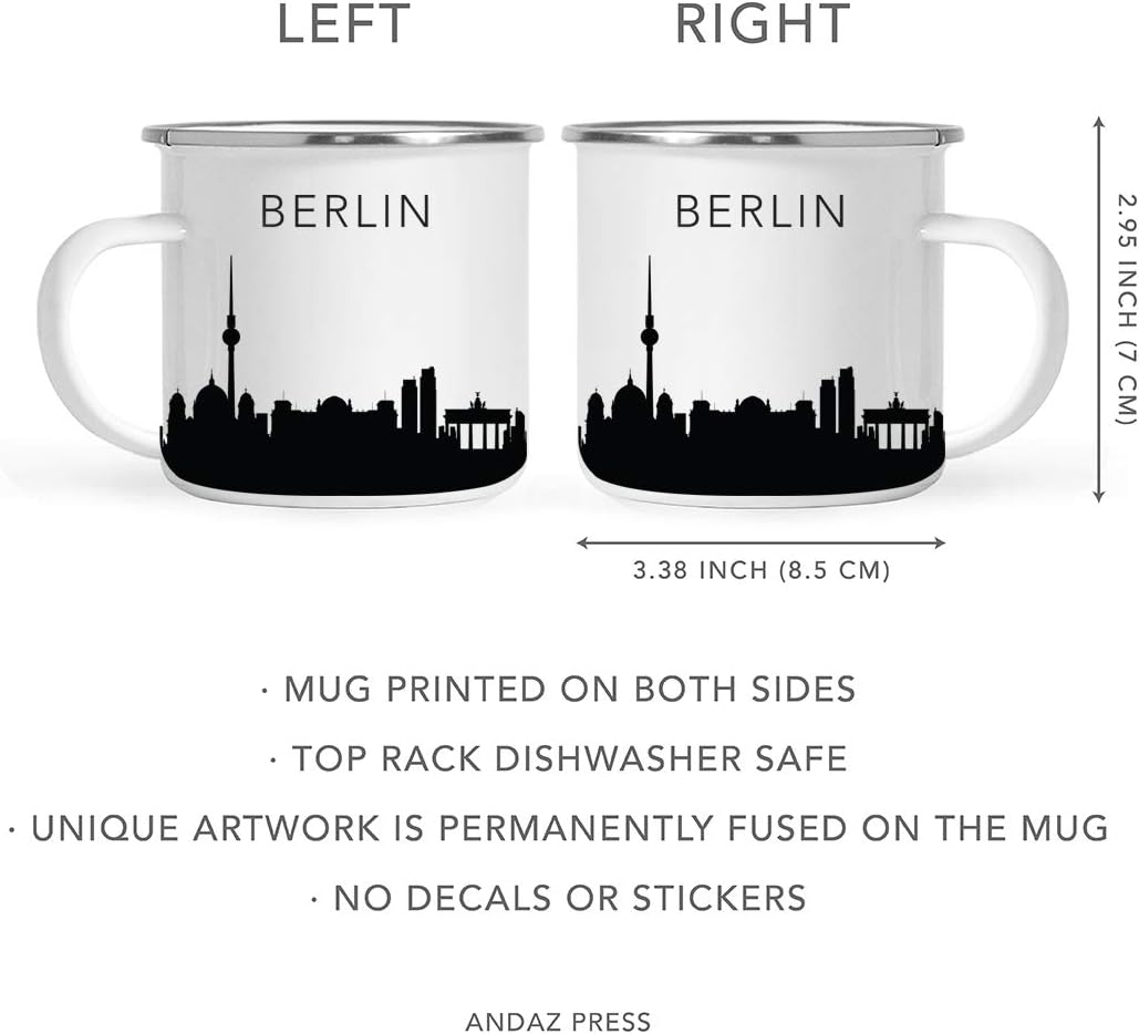 11oz. Tourist Travel Souvenir Stainless Steel Campfire Coffee Mug Gift, London Skyline, 1-Pack, Enamel Camping Cup Christmas Birthday Study Abroad Graduation, Includes Gift Box