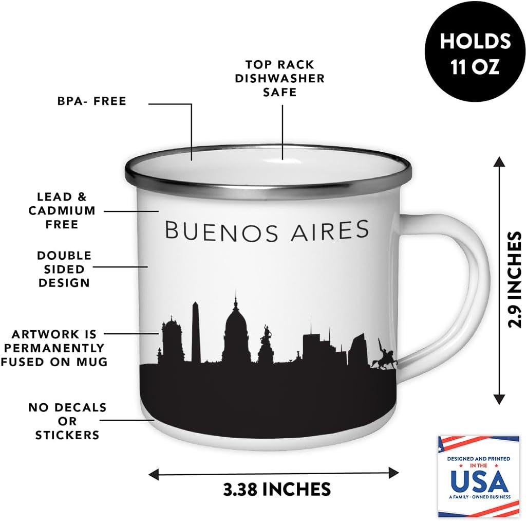 11oz. Tourist Travel Souvenir Stainless Steel Campfire Coffee Mug Gift, London Skyline, 1-Pack, Enamel Camping Cup Christmas Birthday Study Abroad Graduation, Includes Gift Box
