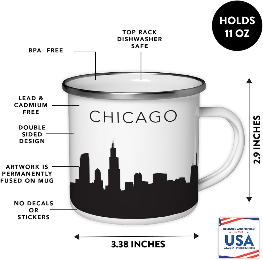 11oz. Tourist Travel Souvenir Stainless Steel Campfire Coffee Mug Gift, London Skyline, 1-Pack, Enamel Camping Cup Christmas Birthday Study Abroad Graduation, Includes Gift Box