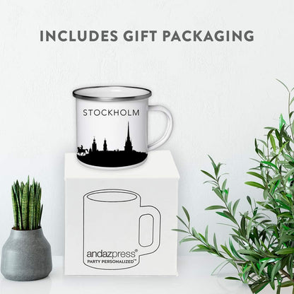 11oz. Tourist Travel Souvenir Stainless Steel Campfire Coffee Mug Gift, London Skyline, 1-Pack, Enamel Camping Cup Christmas Birthday Study Abroad Graduation, Includes Gift Box