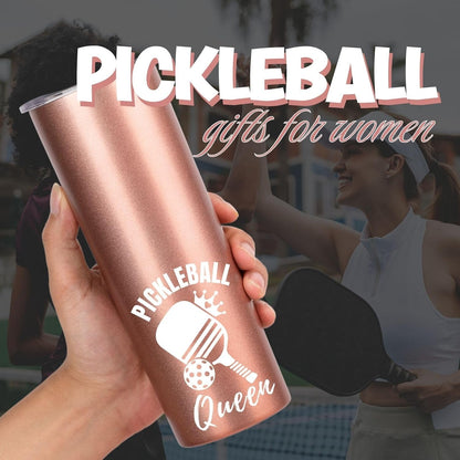 Pickleball Gifts for Women, Rose Gold 20 oz Skinny Tumbler