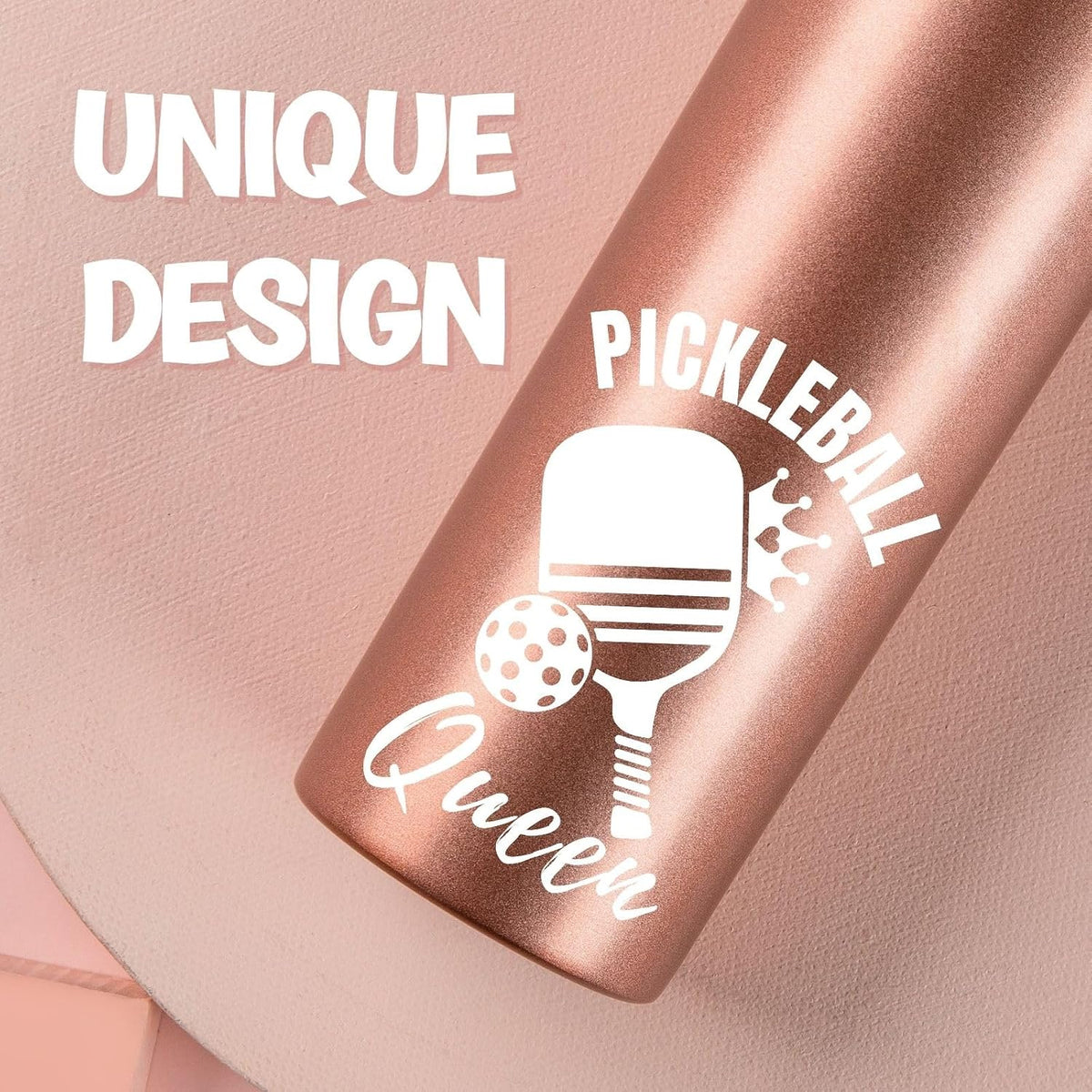 Pickleball Gifts for Women, Rose Gold 20 oz Skinny Tumbler