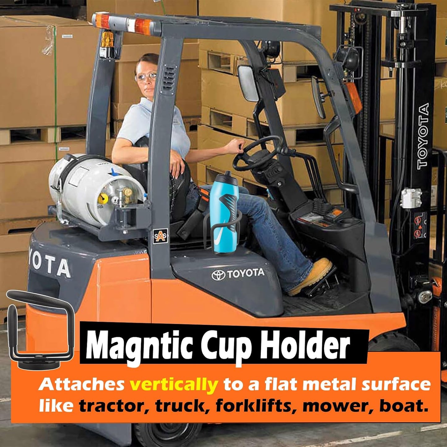 1 Pack Magnetic Cup Holder Magnetic Drink Holder Heavy Duty，Magnet Truck Cup Holders, Strong Magnet Mount Water Bottle Holders for Tractor Fridge Yacht RV Forklifts Bus on Metal Surface
