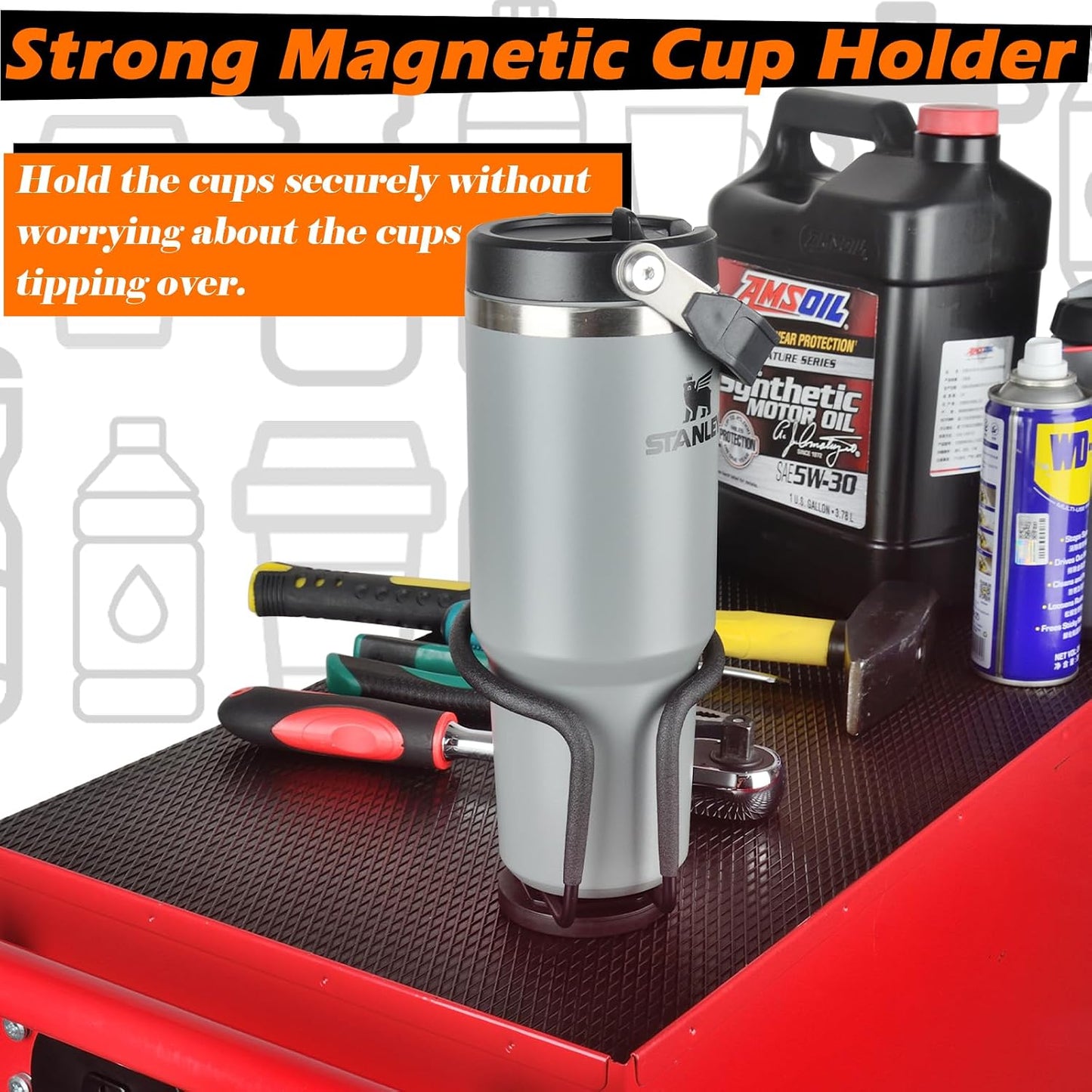 1 Pack Magnetic Cup Holder Magnetic Drink Holder Heavy Duty，Magnet Truck Cup Holders, Strong Magnet Mount Water Bottle Holders for Tractor Fridge Yacht RV Forklifts Bus on Metal Surface