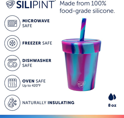 8oz Silicone Tumbler with Straw and Lid – Unbreakable, BPA Free, Non-Toxic, Dishwasher, Microwave, Freezer Safe Tumbler Cup – Drinkware for Juice, Smoothies, Coffee (Cool Berry Crush)