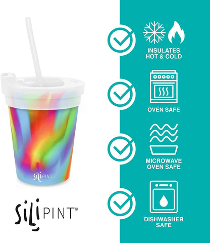 8oz Silicone Tumbler with Straw and Lid – Unbreakable, BPA Free, Non-Toxic, Dishwasher, Microwave, Freezer Safe Tumbler Cup – Drinkware for Juice, Smoothies, Coffee (Cool Berry Crush)