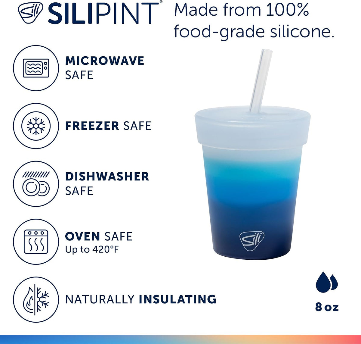 8oz Silicone Tumbler with Straw and Lid – Unbreakable, BPA Free, Non-Toxic, Dishwasher, Microwave, Freezer Safe Tumbler Cup – Drinkware for Juice, Smoothies, Coffee (Cool Berry Crush)