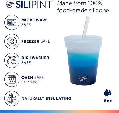 8oz Silicone Tumbler with Straw and Lid – Unbreakable, BPA Free, Non-Toxic, Dishwasher, Microwave, Freezer Safe Tumbler Cup – Drinkware for Juice, Smoothies, Coffee (Cool Berry Crush)