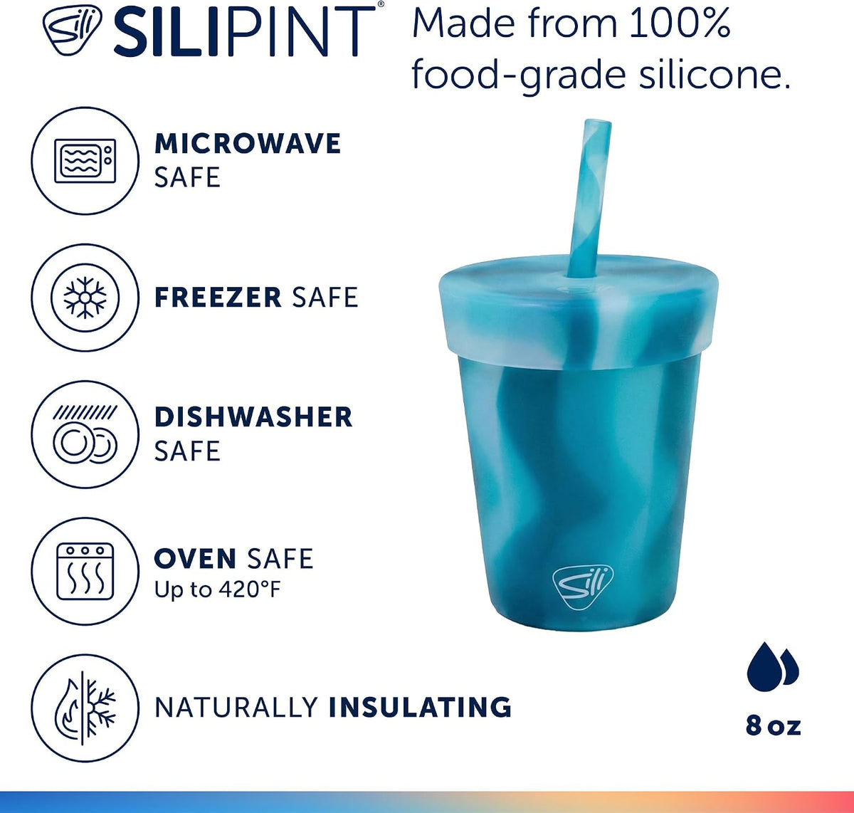 8oz Silicone Tumbler with Straw and Lid – Unbreakable, BPA Free, Non-Toxic, Dishwasher, Microwave, Freezer Safe Tumbler Cup – Drinkware for Juice, Smoothies, Coffee (Cool Berry Crush)