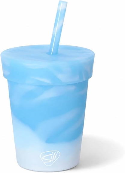 8oz Silicone Tumbler with Straw and Lid – Unbreakable, BPA Free, Non-Toxic, Dishwasher, Microwave, Freezer Safe Tumbler Cup – Drinkware for Juice, Smoothies, Coffee (Cool Berry Crush)