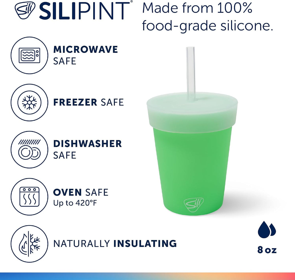 8oz Silicone Tumbler with Straw and Lid – Unbreakable, BPA Free, Non-Toxic, Dishwasher, Microwave, Freezer Safe Tumbler Cup – Drinkware for Juice, Smoothies, Coffee (Cool Berry Crush)