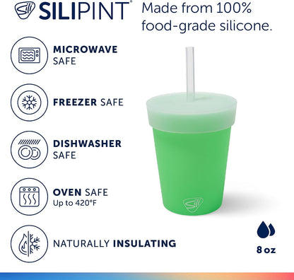 8oz Silicone Tumbler with Straw and Lid – Unbreakable, BPA Free, Non-Toxic, Dishwasher, Microwave, Freezer Safe Tumbler Cup – Drinkware for Juice, Smoothies, Coffee (Cool Berry Crush)