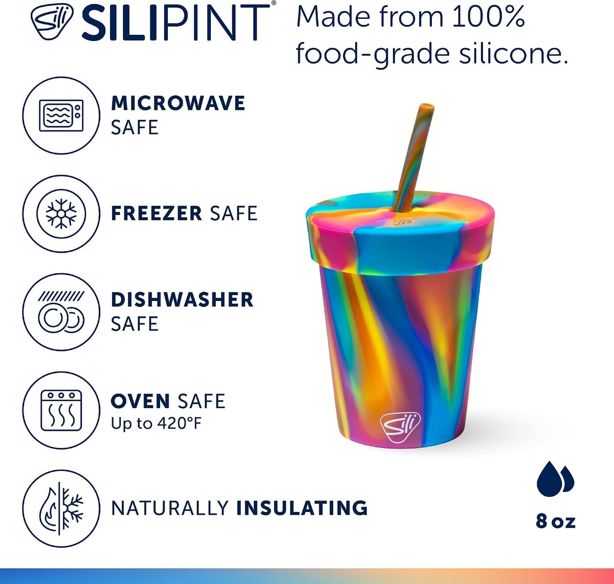 8oz Silicone Tumbler with Straw and Lid – Unbreakable, BPA Free, Non-Toxic, Dishwasher, Microwave, Freezer Safe Tumbler Cup – Drinkware for Juice, Smoothies, Coffee (Cool Berry Crush)