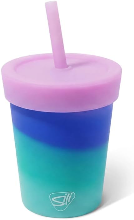 8oz Silicone Tumbler with Straw and Lid – Unbreakable, BPA Free, Non-Toxic, Dishwasher, Microwave, Freezer Safe Tumbler Cup – Drinkware for Juice, Smoothies, Coffee (Cool Berry Crush)