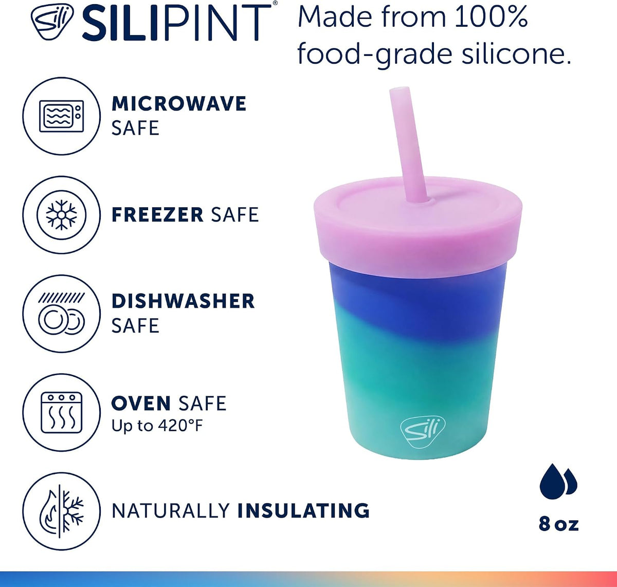 8oz Silicone Tumbler with Straw and Lid – Unbreakable, BPA Free, Non-Toxic, Dishwasher, Microwave, Freezer Safe Tumbler Cup – Drinkware for Juice, Smoothies, Coffee (Cool Berry Crush)