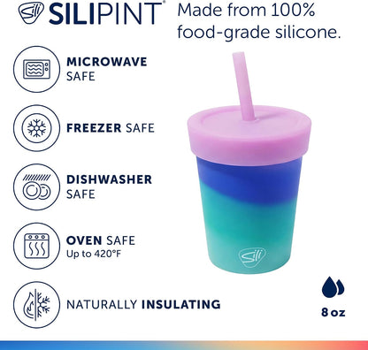 8oz Silicone Tumbler with Straw and Lid – Unbreakable, BPA Free, Non-Toxic, Dishwasher, Microwave, Freezer Safe Tumbler Cup – Drinkware for Juice, Smoothies, Coffee (Cool Berry Crush)