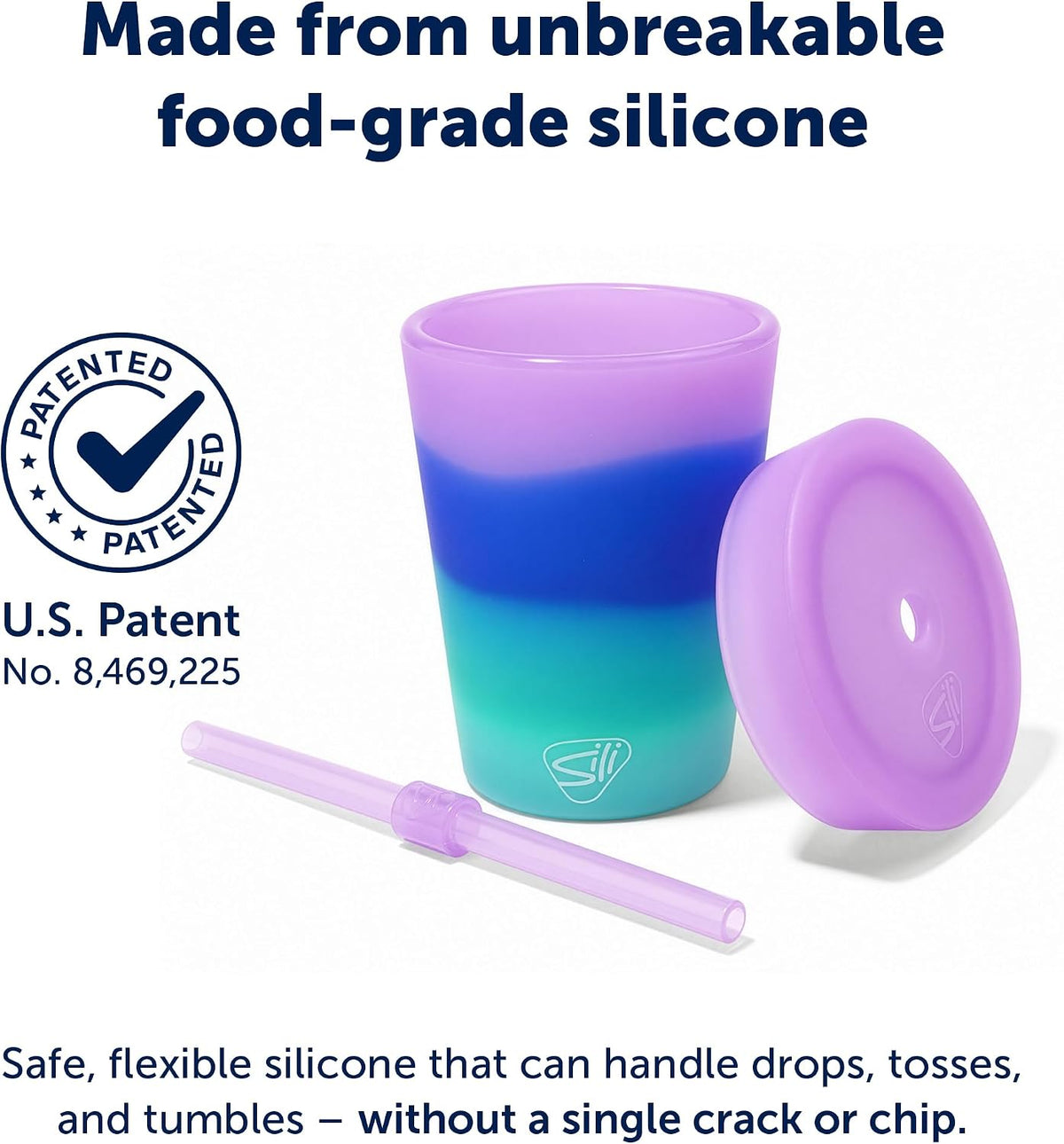 8oz Silicone Tumbler with Straw and Lid – Unbreakable, BPA Free, Non-Toxic, Dishwasher, Microwave, Freezer Safe Tumbler Cup – Drinkware for Juice, Smoothies, Coffee (Cool Berry Crush)