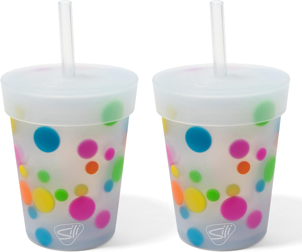 8oz Silicone Tumbler with Straw and Lid – Unbreakable, BPA Free, Non-Toxic, Dishwasher, Microwave, Freezer Safe Tumbler Cup – Drinkware for Juice, Smoothies, Coffee (Cool Berry Crush)