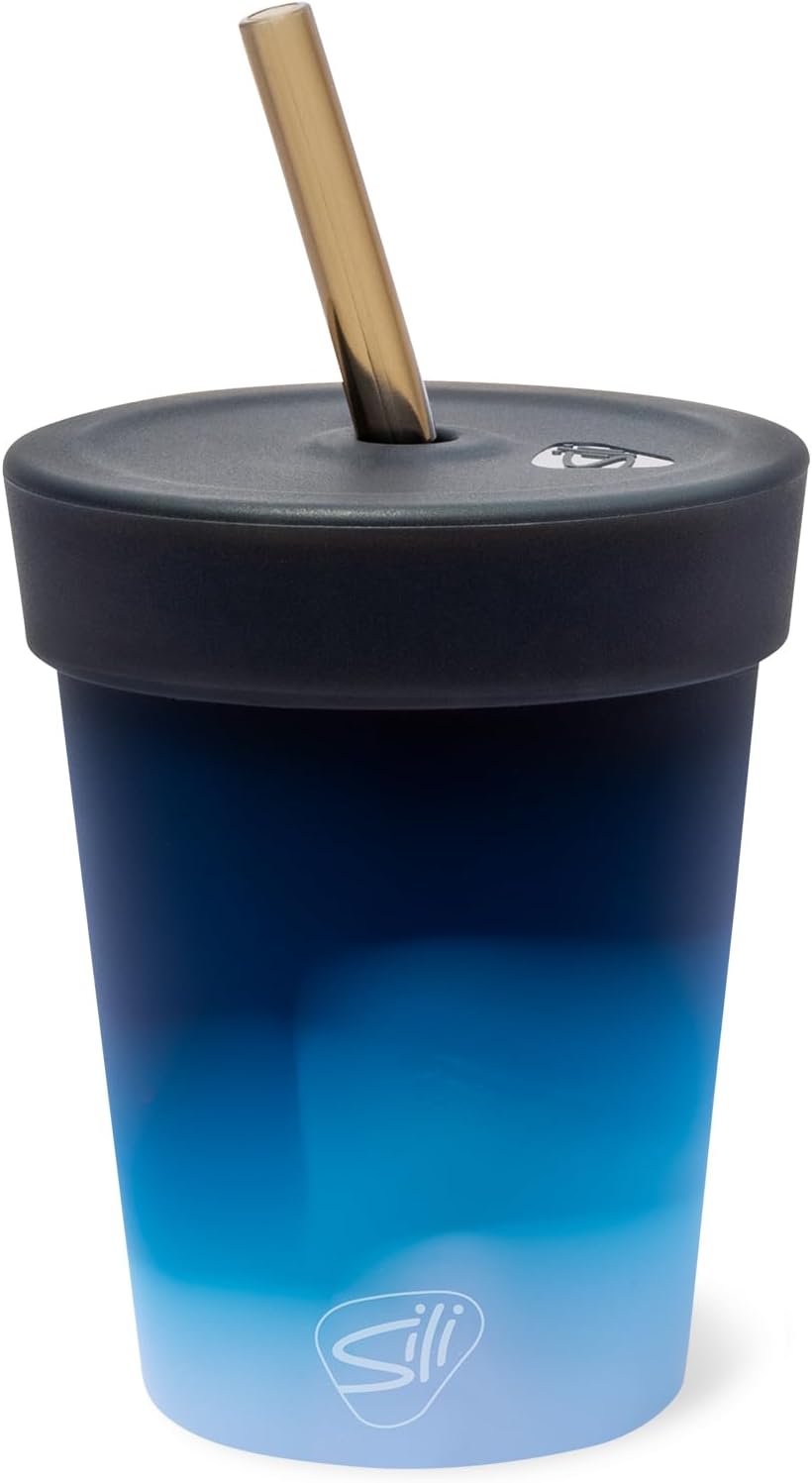 8oz Silicone Tumbler with Straw and Lid – Unbreakable, BPA Free, Non-Toxic, Dishwasher, Microwave, Freezer Safe Tumbler Cup – Drinkware for Juice, Smoothies, Coffee (Cool Berry Crush)