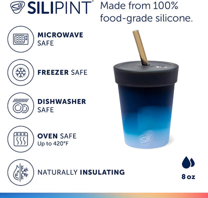 8oz Silicone Tumbler with Straw and Lid – Unbreakable, BPA Free, Non-Toxic, Dishwasher, Microwave, Freezer Safe Tumbler Cup – Drinkware for Juice, Smoothies, Coffee (Cool Berry Crush)