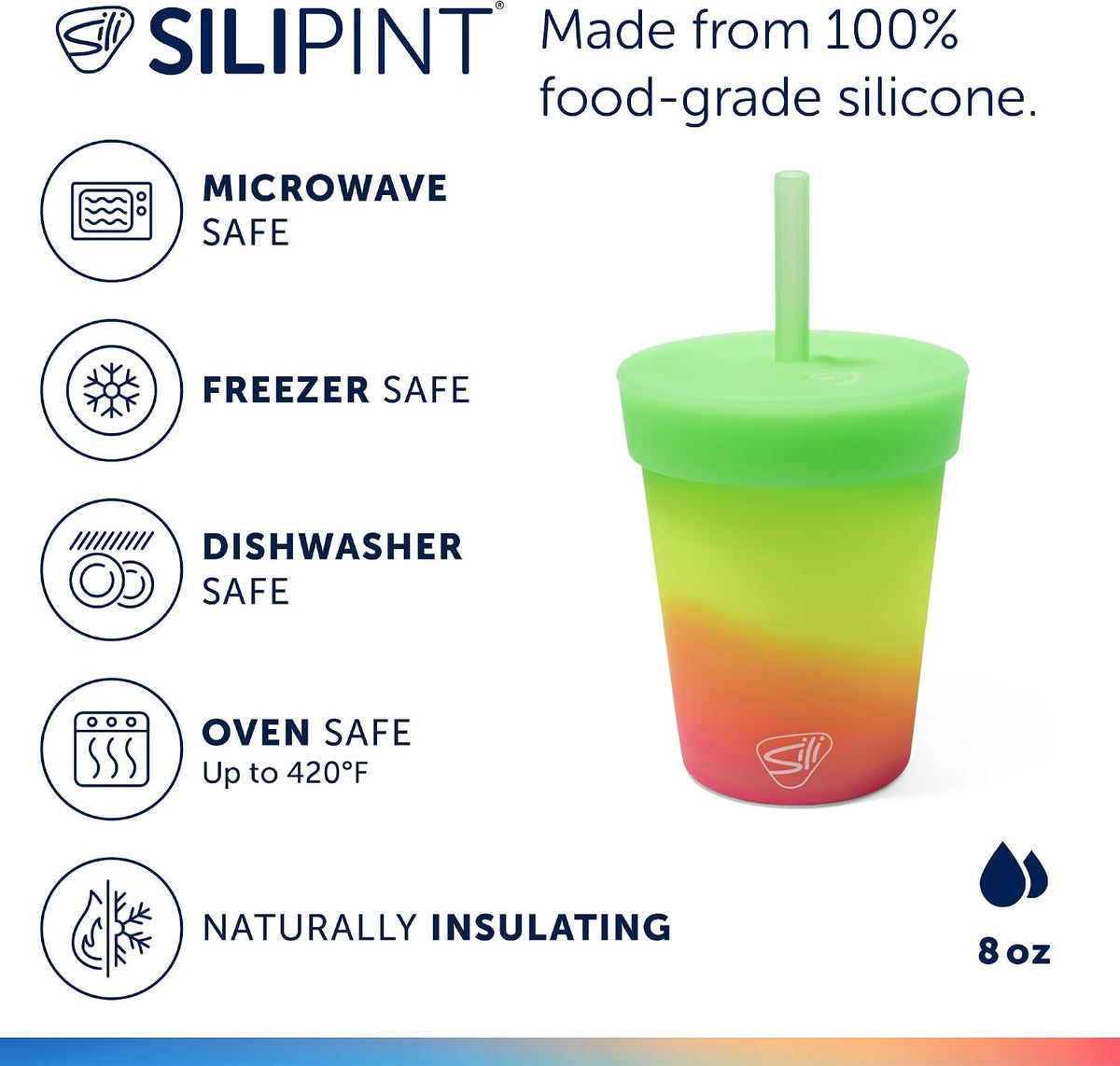 8oz Silicone Tumbler with Straw and Lid – Unbreakable, BPA Free, Non-Toxic, Dishwasher, Microwave, Freezer Safe Tumbler Cup – Drinkware for Juice, Smoothies, Coffee (Cool Berry Crush)