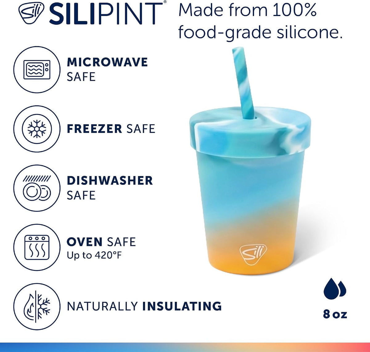 8oz Silicone Tumbler with Straw and Lid – Unbreakable, BPA Free, Non-Toxic, Dishwasher, Microwave, Freezer Safe Tumbler Cup – Drinkware for Juice, Smoothies, Coffee (Cool Berry Crush)