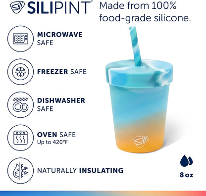 8oz Silicone Tumbler with Straw and Lid – Unbreakable, BPA Free, Non-Toxic, Dishwasher, Microwave, Freezer Safe Tumbler Cup – Drinkware for Juice, Smoothies, Coffee (Cool Berry Crush)