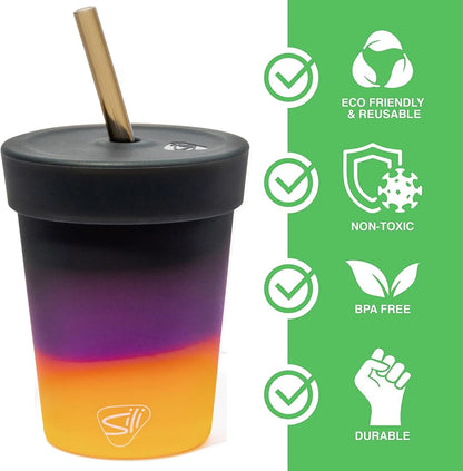8oz Silicone Tumbler with Straw and Lid – Unbreakable, BPA Free, Non-Toxic, Dishwasher, Microwave, Freezer Safe Tumbler Cup – Drinkware for Juice, Smoothies, Coffee (Cool Berry Crush)