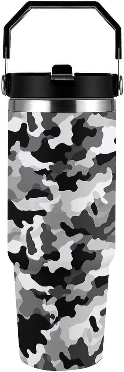 Black Grey White Camo Tumbler 30 Oz Large Capacity Car Cup Portable Coffee Mug Stainless Steel Travel Mug Exquisite Vacuum Insulated Tumbler&Coffee Cup Reusable Water Bottle