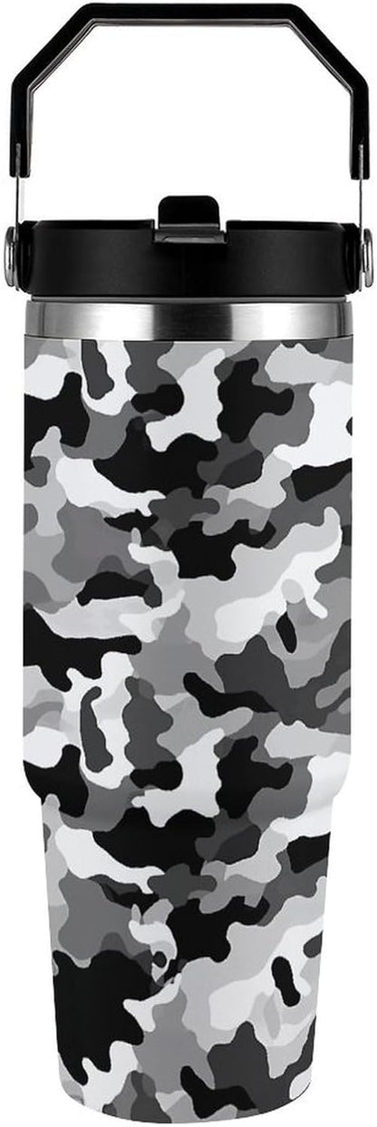 Black Grey White Camo Tumbler 30 Oz Large Capacity Car Cup Portable Coffee Mug Stainless Steel Travel Mug Exquisite Vacuum Insulated Tumbler&Coffee Cup Reusable Water Bottle