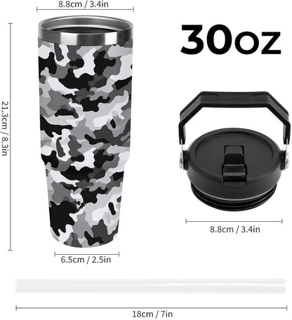 Black Grey White Camo Tumbler 30 Oz Large Capacity Car Cup Portable Coffee Mug Stainless Steel Travel Mug Exquisite Vacuum Insulated Tumbler&Coffee Cup Reusable Water Bottle